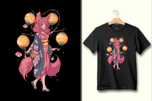 Anime Girl with Fox Ears Kimono PNG Art: A Versatile Design Asset
