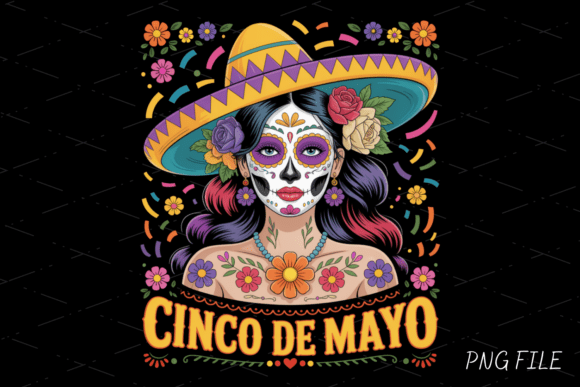 Celebrate Cinco de Mayo with a Bold, Artistic Floral Sugar Skull PNG