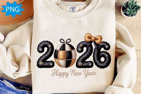 Faux Yarn Happy New Year 2026 PNG, Disco: A Textured, Festive Design Asset