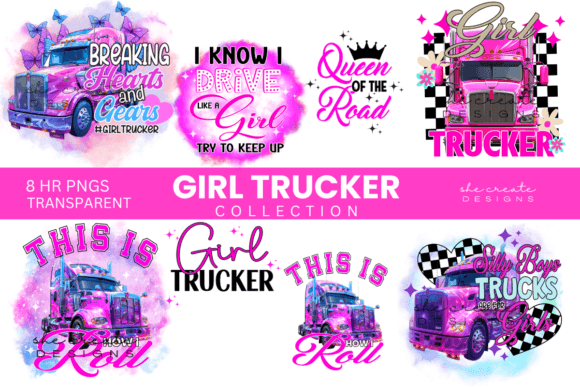 Girl Trucker Clipart: Bold & Authentic Design Assets