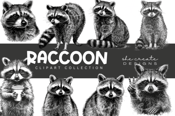 Racoon Clipart Collection: Watercolor Charm for Modern Projects