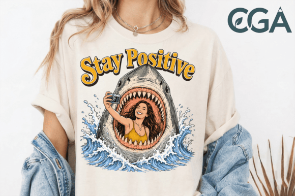 Stay Positive Shark Selfie Summer PNG: Bold Dark Humor for Creators